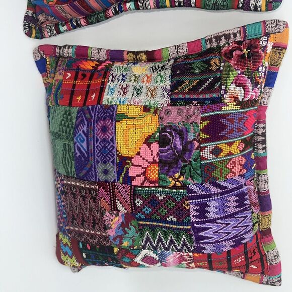Handmade Set PATCHES OF HUIPIL Embroidered Pillow Cases Colorful Guatimala - Picture 9 of 11